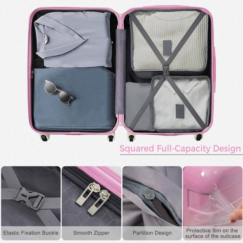 3-Piece, 20, 24, 28-Inch Modern Hard Shell Luggage with TSA Lock and Spinner Wheels, for Boarding Travel, Pink