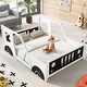 preview thumbnail 1 of 10, Classic Design Full Size Car-Shaped Platform Bed with Wheels,Sturdy Pine Wood and Safety Guardrail White