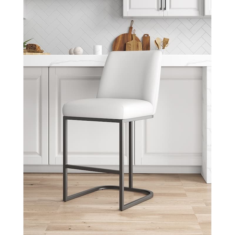 Manhattan Comfort Serena Modern Faux Leather Upholstered Counter Barstool - Single - White - Counter Height