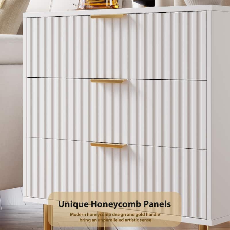 Fluted 3 Drawer Dresser for Bedroom, Modern Wooden Chest with Deep Drawers and Wide Top