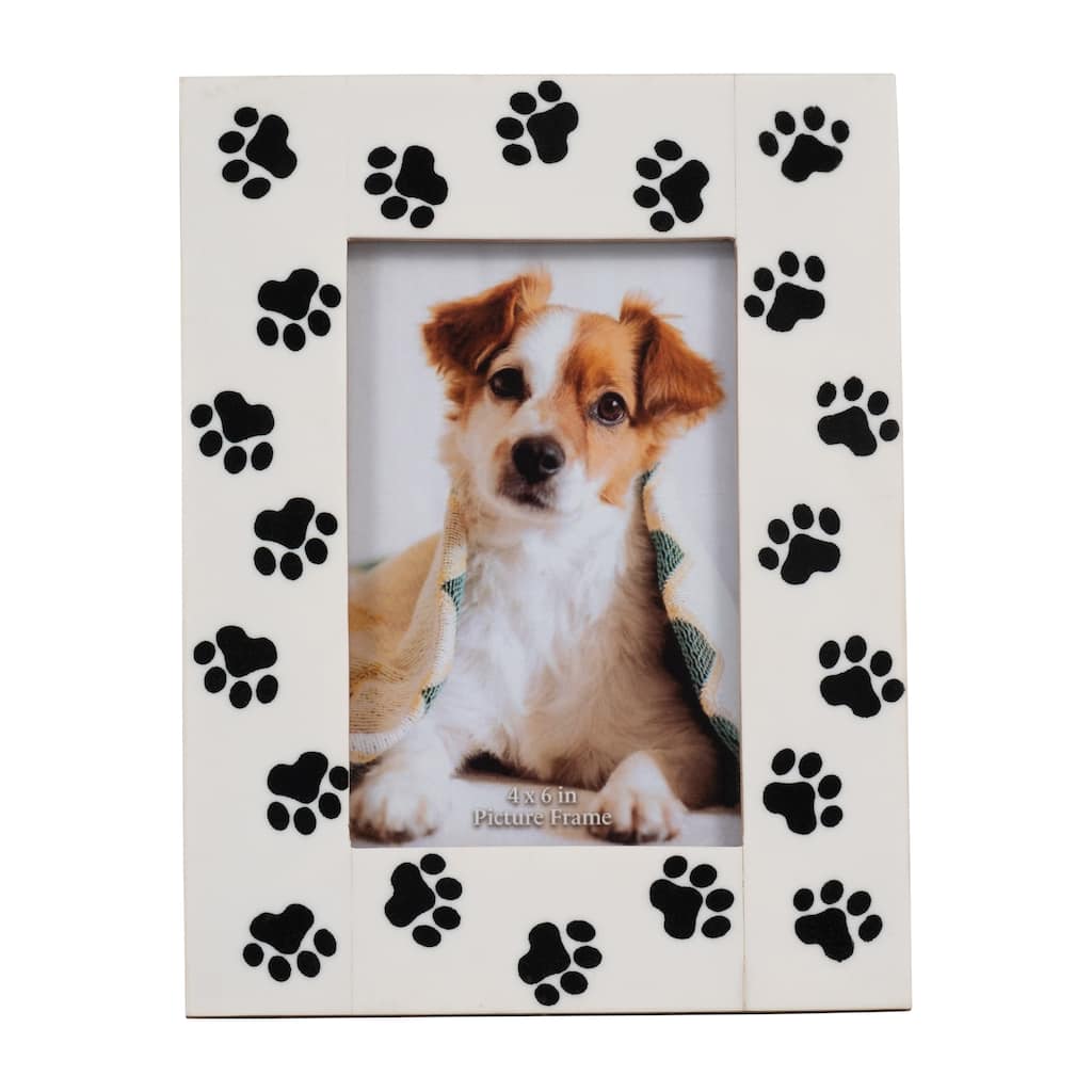 Sagebrook Home4" x 6" Paw Print Photo Frame, Contemporary Black and White Resin Decorative Picture Frame