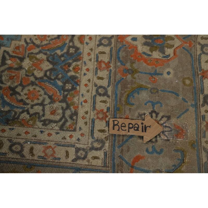 Beige Distressed Tabriz Vintage Persian Rug Handmade Wool Carpet - 9'7" x 12'11"