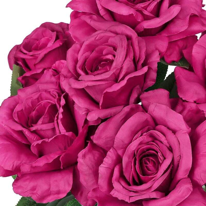 Set of 2 Magenta Artificial Grand Rose Flower Stem Bush Bouquet 22in - 22" L x 12" W x 12" DP