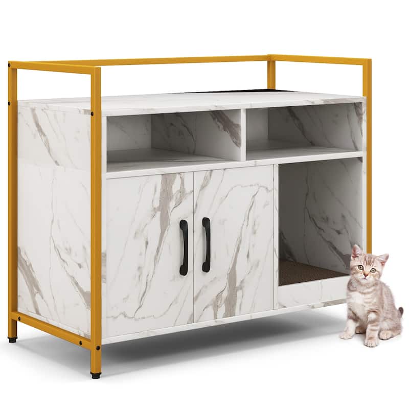 Hidden Cat Washroom with Double Doors and Scratch Cardboard - White