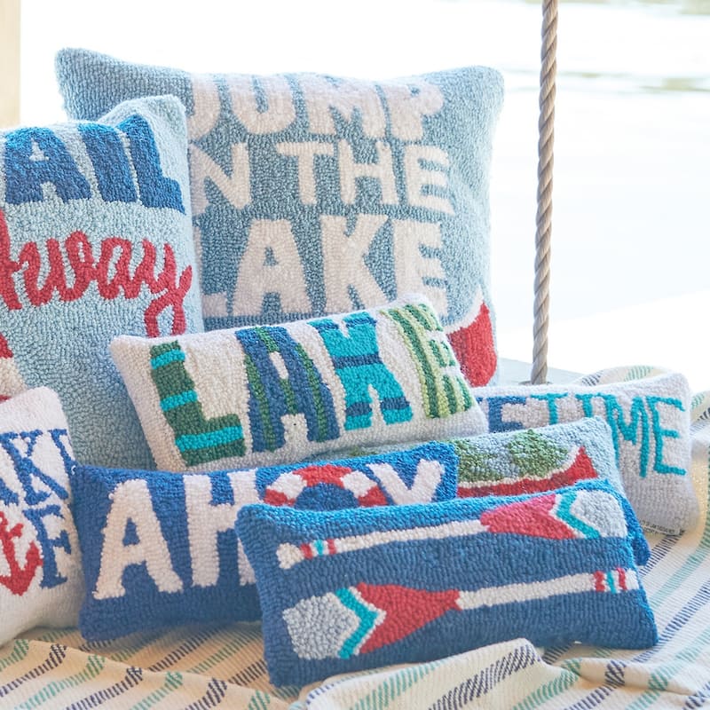 Jump In The Lake Hooked Pillow, 18" x 18"