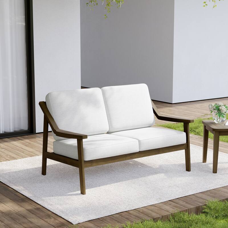 Outdoor Wood Teak Patio 2 Seater Loveseat with Cushion