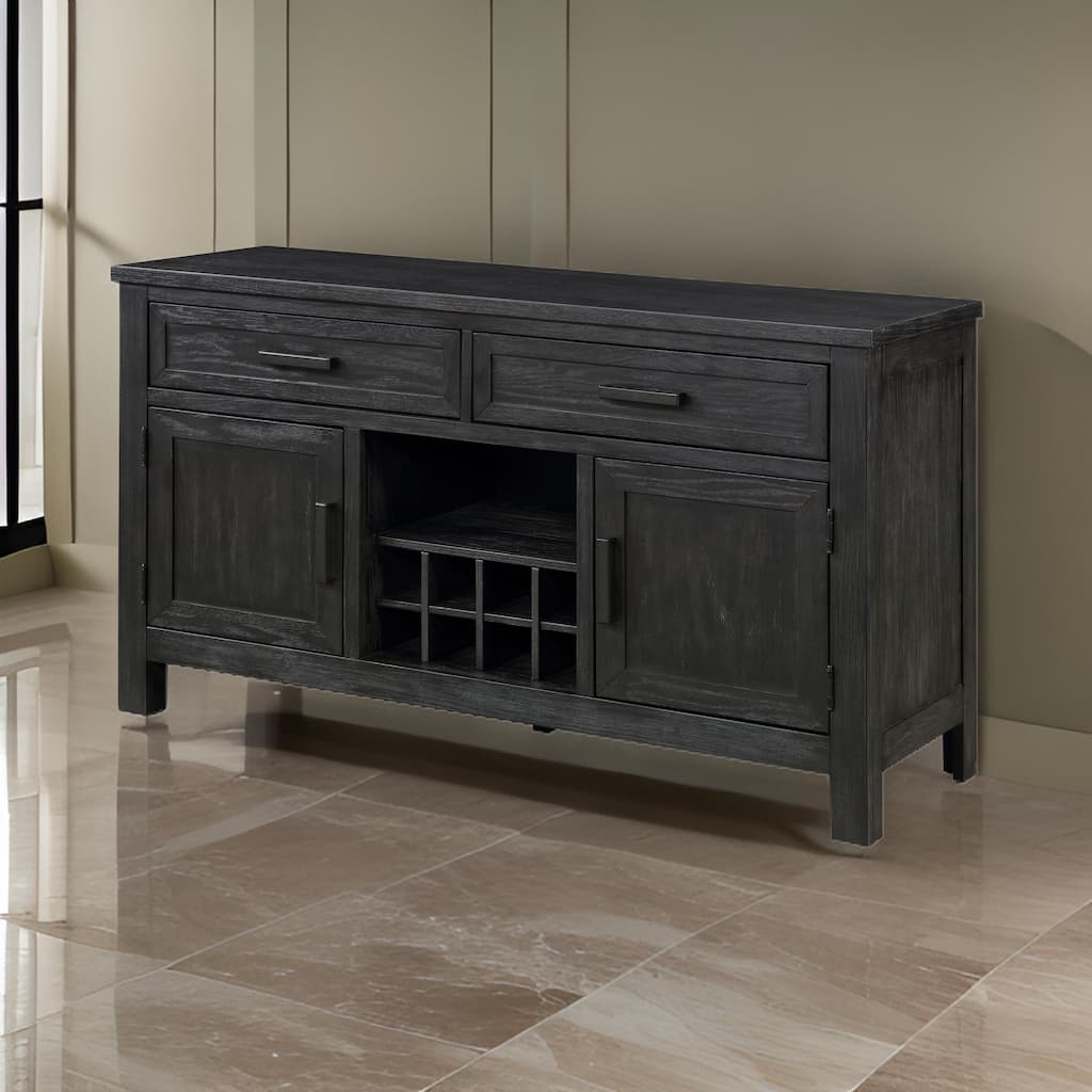 Lory 54 Inch Sideboard Server Buffet, 2 Drawers, Cabinets, Wine Rack, Black