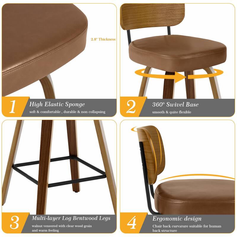 26" Swivel Upholstered Counter Height Bar Stool - 36.4" H x 17.1" W x 20" D