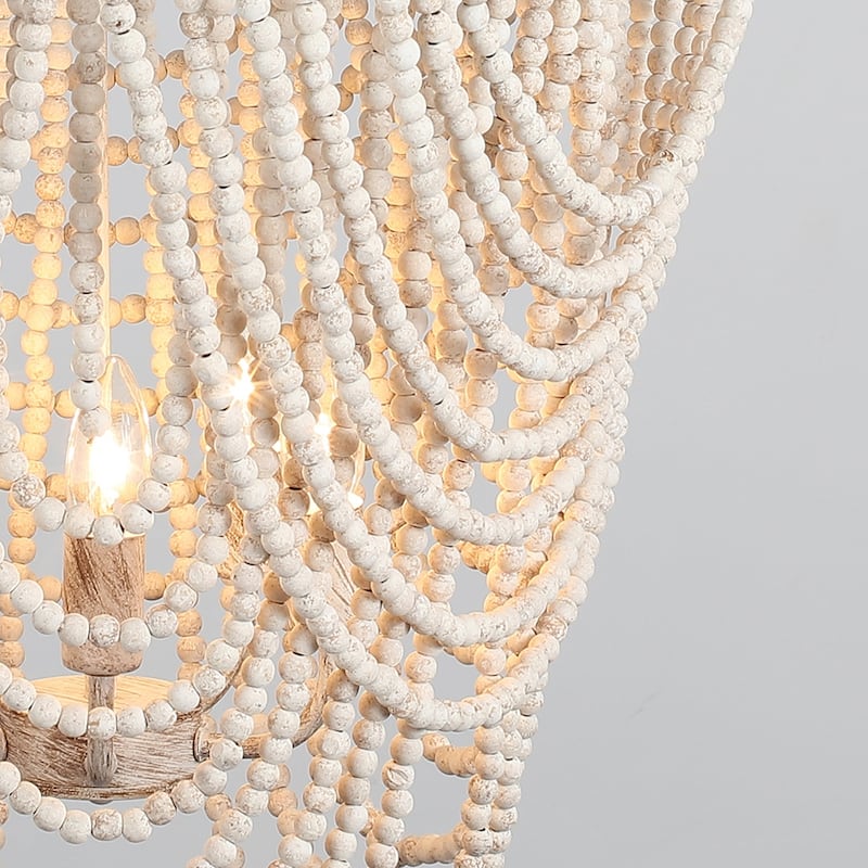 5-Light Romantic Natural Wood Beaded Chandelier - 19.7