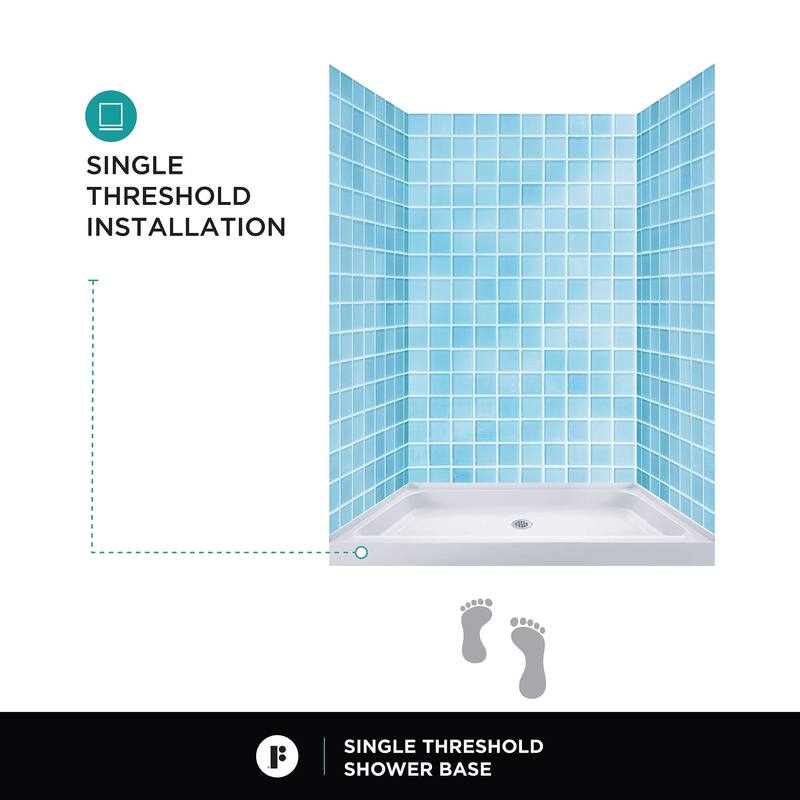 Fine Fixtures Single Threshold Acrylic Shower Base - Non-Slip Textured Surface Shower Floor Pan