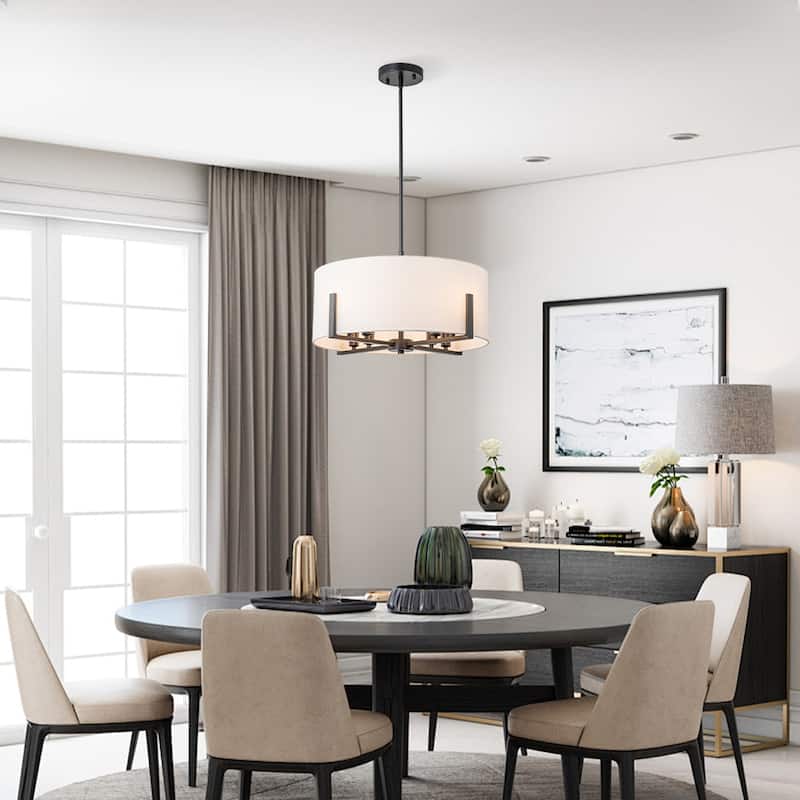 8-Light Semi-Flush Convertible To Pendant With White Drum Lampshade