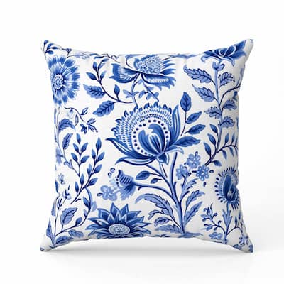 Sanganeri Block Print Indoor/Outdoor Reversible Throw Pillow Blue and White