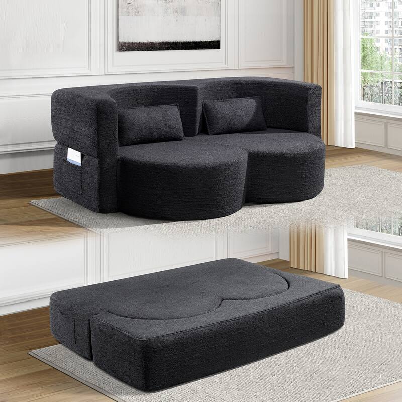 Folding sofa bed, floor to ceiling sofa, corduroy fabric double sofa, suitable for living rooms, guests, offices, apartments