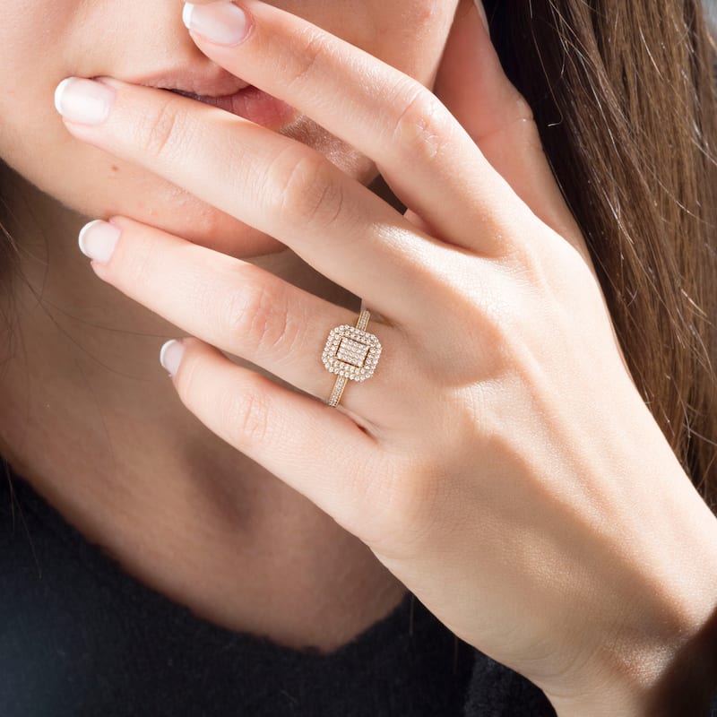 1/3ct TDW Diamond Cluster Double Halo Engagement Ring in 10k Yellow Gold for Women