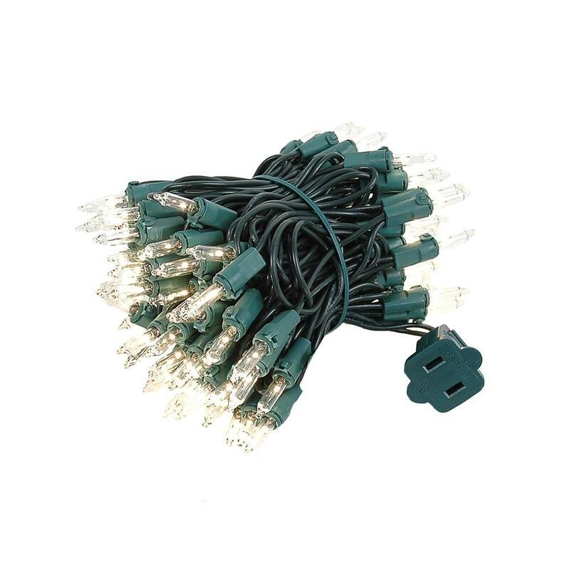 100 Light Christmas Mini Light Set, Black Wire, 22' Long - Green