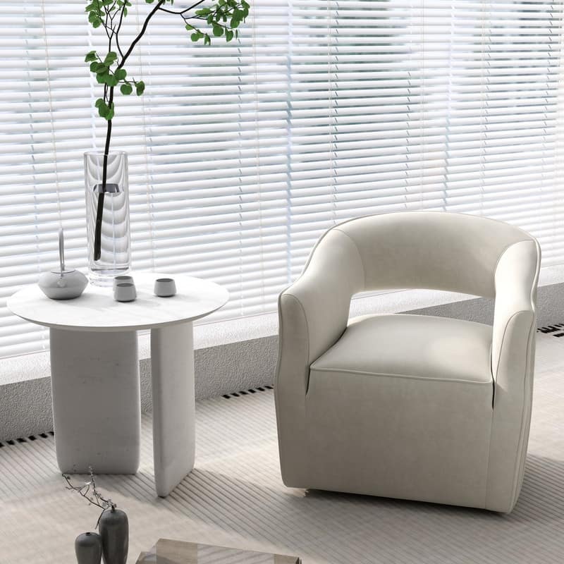 SEYNAR Modern Glam Velvet 360 Degree Swivel Open-Back Accent Armchair - Beige