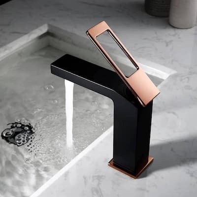 Matte Black Single Handle bathroom Sink Faucet with brass pop up overflow Drain