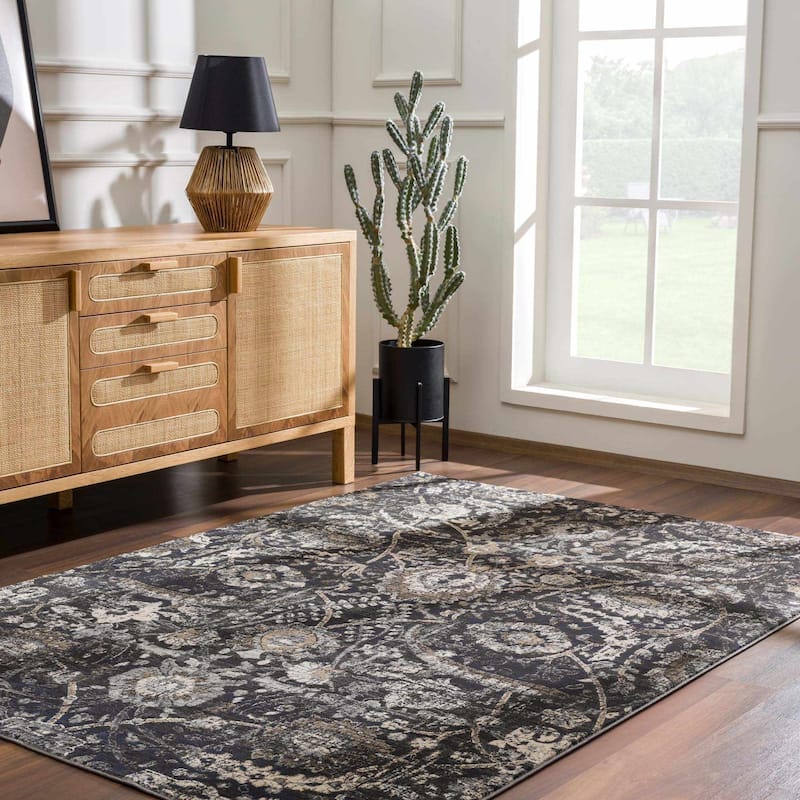 Hauteloom Erbacon Living Room, Bedroom Area Rug - Beige, Black, Charcoal - 2' x 2'11"