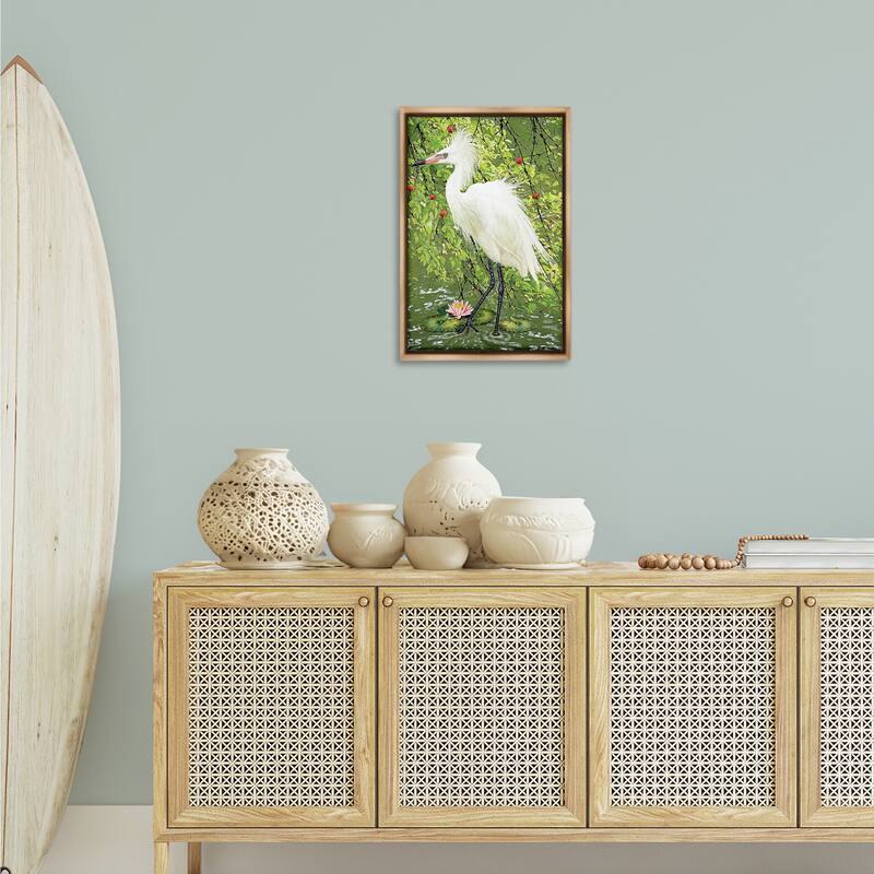 Stupell Sophisticated Heron in Pond Shore Framed Floater Canvas Wall Art Design By Rosiland Solomon
