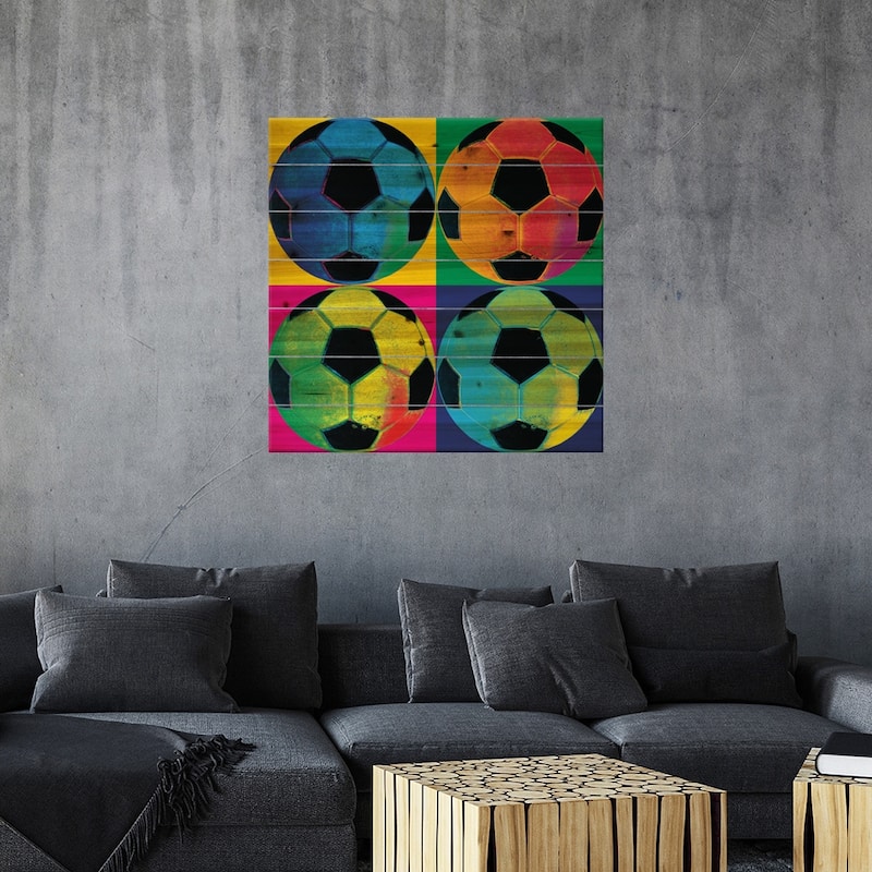 Ball Four-Soccer Print On Wood by Wild Apple Portfolio - Multi-Color