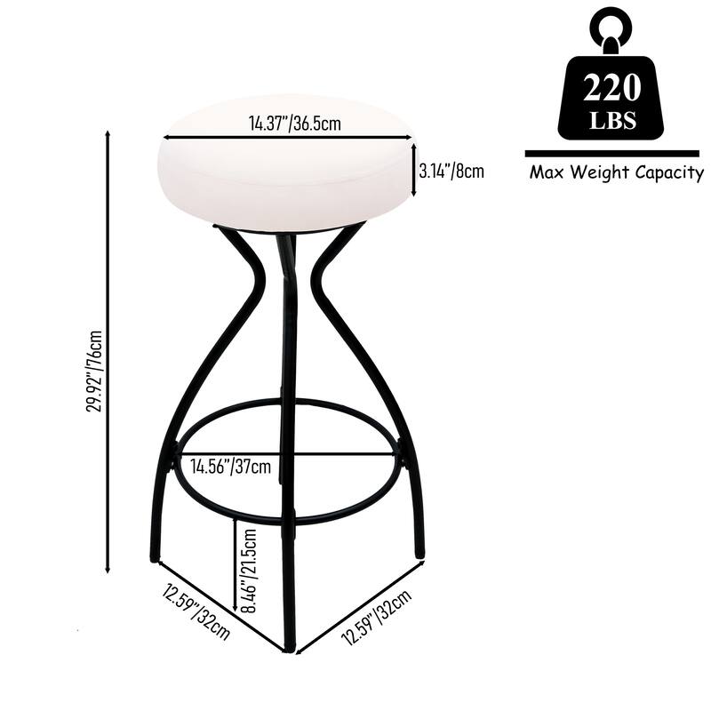 Modern Backless Bar Stools Set of 2 Round Upholstered Counter Stools for Kitchen Island Velvet Dining Chairs