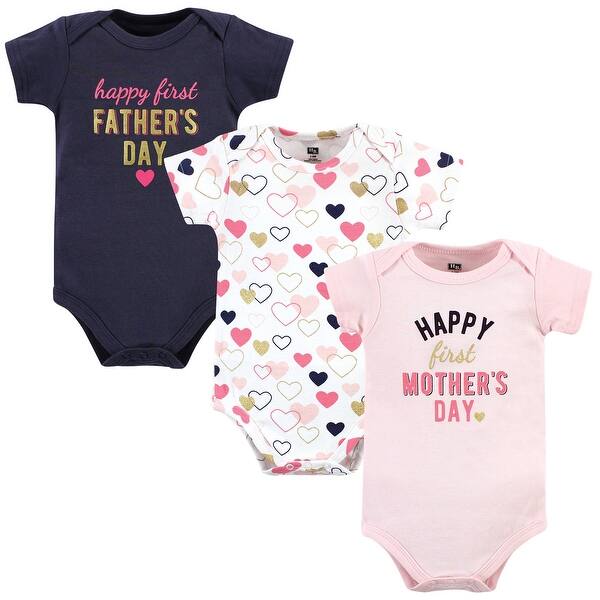 slide 1 of 1, Hudson Baby Infant Girl Cotton Bodysuits, Girl Mothers Fathers Day 0-3 Months - Girl Mothers Fathers Day