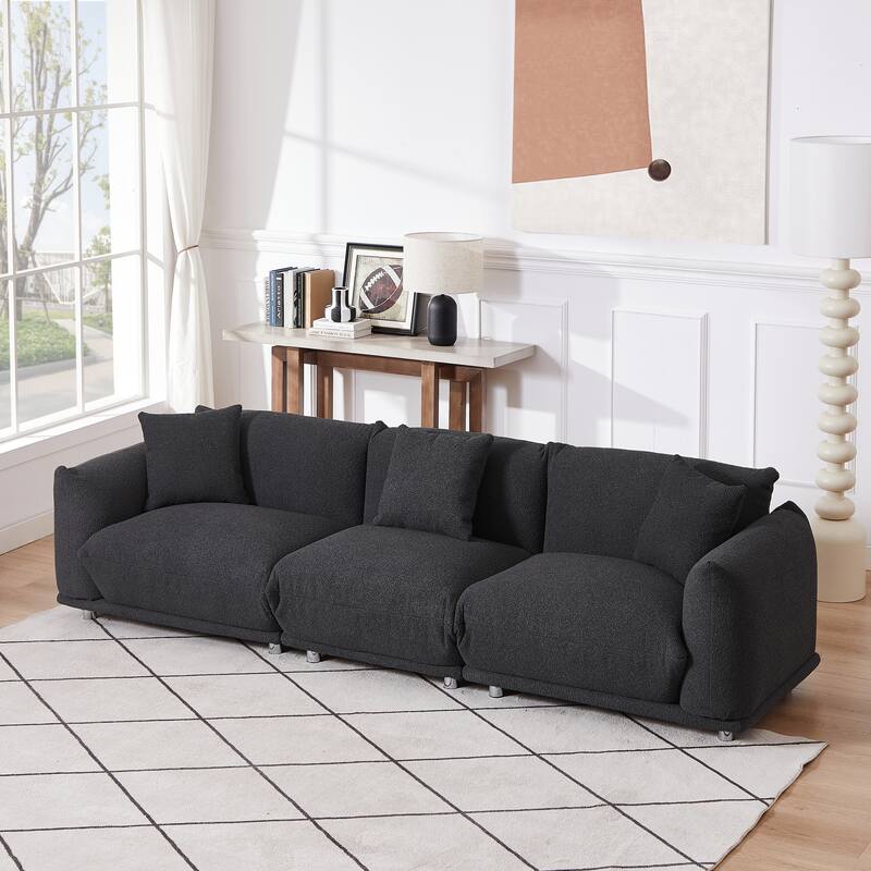 Black Modern 111" Oversized 3-seater Sofa with Metal Legs and Solid Wood Frame for Living Room - Black