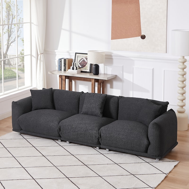 Modern 111" Oversized 3-seater Sofa with Metal Legs and Solid Wood Frame for Living Room - Black