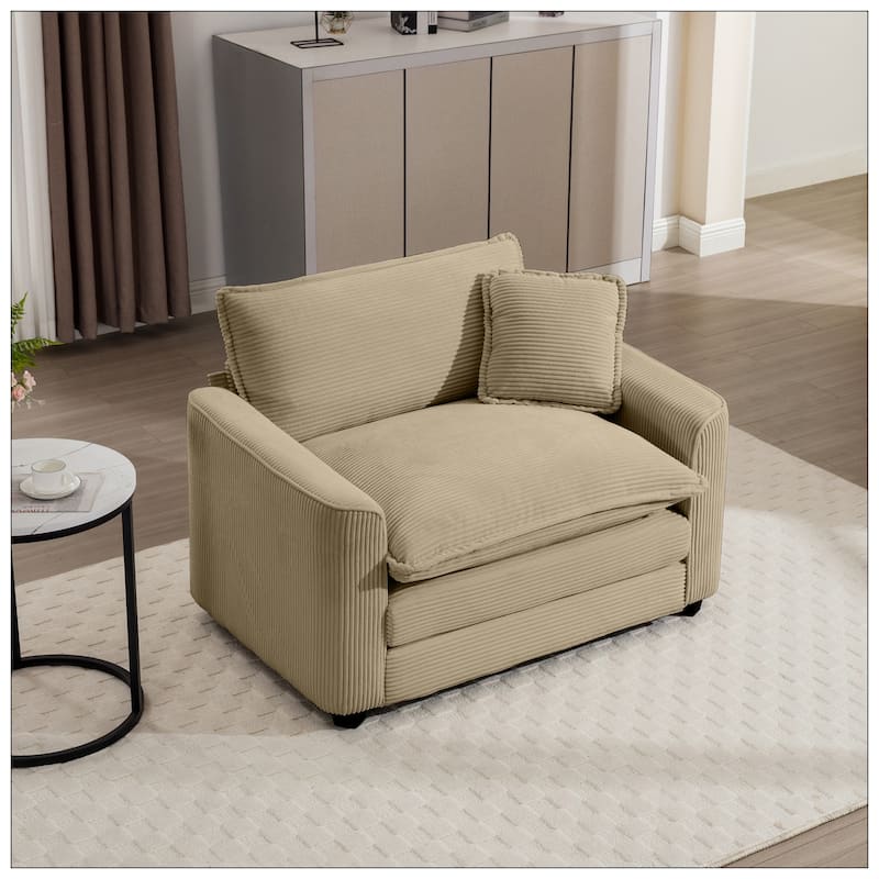 Corduroy Accent Chair Deep Seat Sofa With One Pillow for Living Room