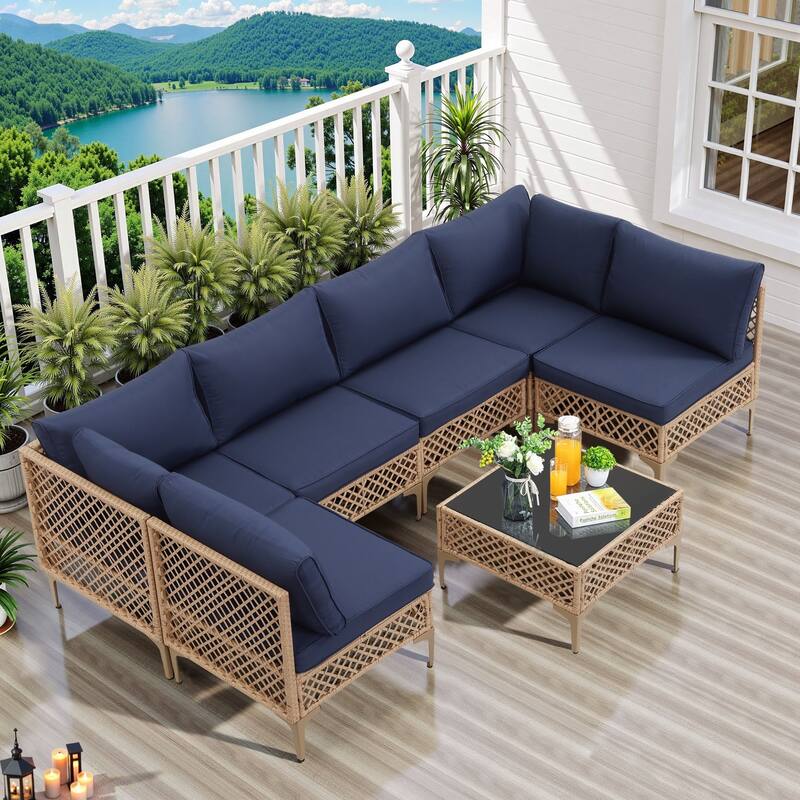 7 Pieces Outdoor Conversation Sets Patio Sectional Furniture Set--Clearance