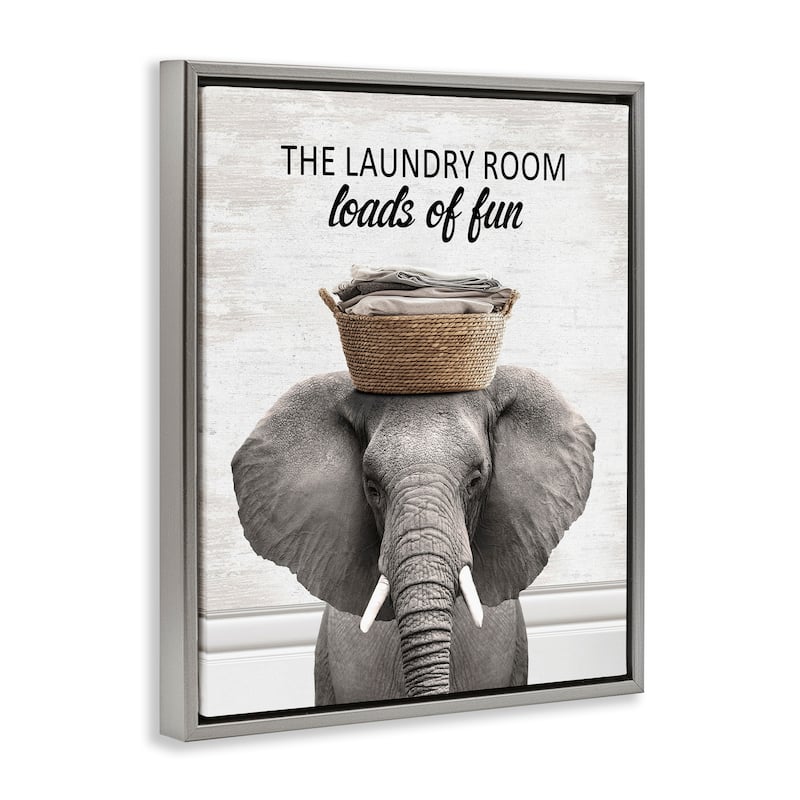 Stupell Loads Of Fun Laundry Elephant Framed Floater Canvas Wall Art Design By Lettered and Lined