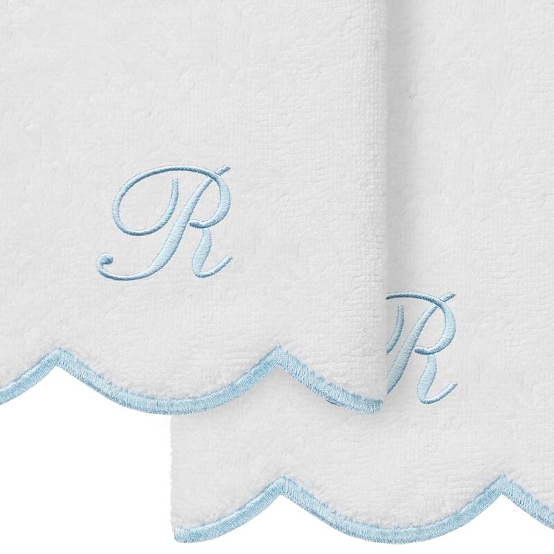 Authentic Hotel and Spa 100% Turkish Cotton Blue ADORNIA Scallop Personalized 2 Piece Fingertip Towel Set - 2 Fingertip Towels
