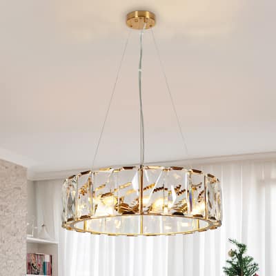 Modern Gold 6-Light Crystal Drum Chandelier for Dining Living Room
