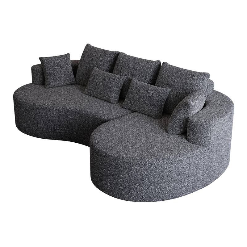 Oversized Chenille Upholstered Boneless Sofa, L-Shaped Curved Sectional Sofa, Deep Seat Cloud Couch with 7 Pillows