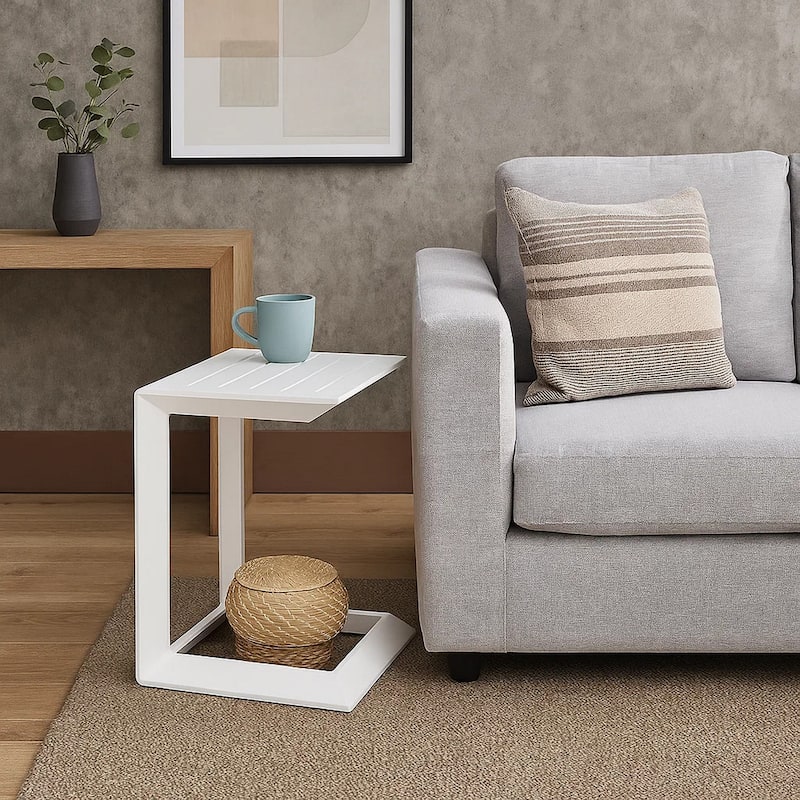 Uniquely Structured Contemporary Aluminum Side Table, White