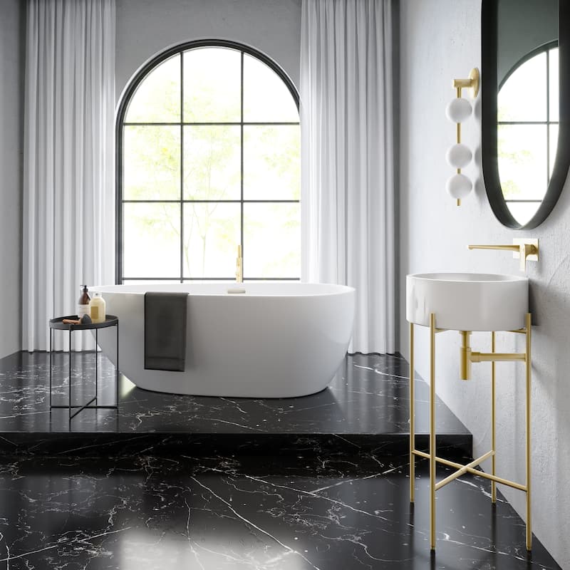 Monaco 16.5" Round Console Sink, White Basin Brushed Gold Legs - 16.14" x 16.14" x 6.5"