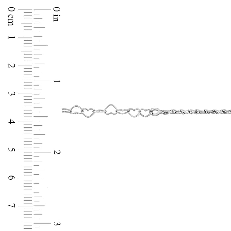 Miadora 3.3mm Heart Link and Rope Chain Bracelet in Sterling Silver-7.5 in+1 ext