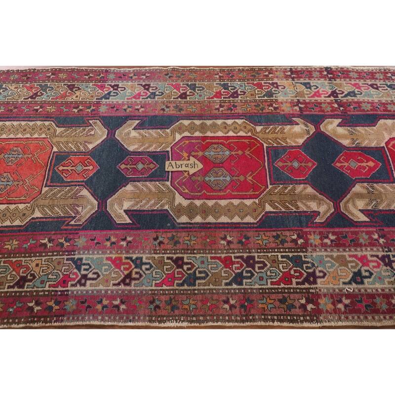 Navy Blue Meshkin Persian Vintage Runner Rug Handmade Wool Carpet - 4'3"x 11'8"