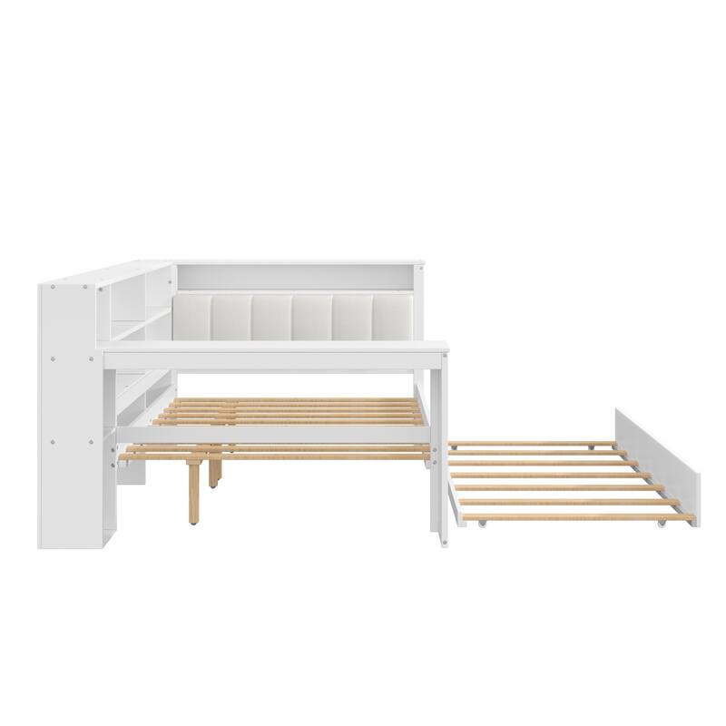 Daybed Bed with Trundle, Storage Shelves, Charging Station, & LED Light by Harper&Bright Designs