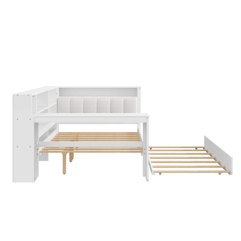 Daybed with Desk & Trundle Storage Bookcase Daybed with Socket and LED