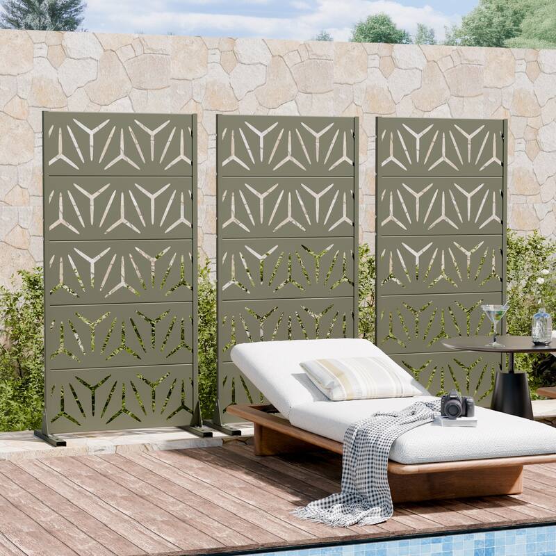 72" H×47"W Dovelina Black Outdoor Freestanding Metal Privacy Screen Decorative Garden Fence