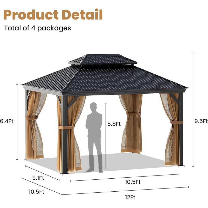 COSIEST 10'x12'Hardtop Gazebo with Netting and Curtains