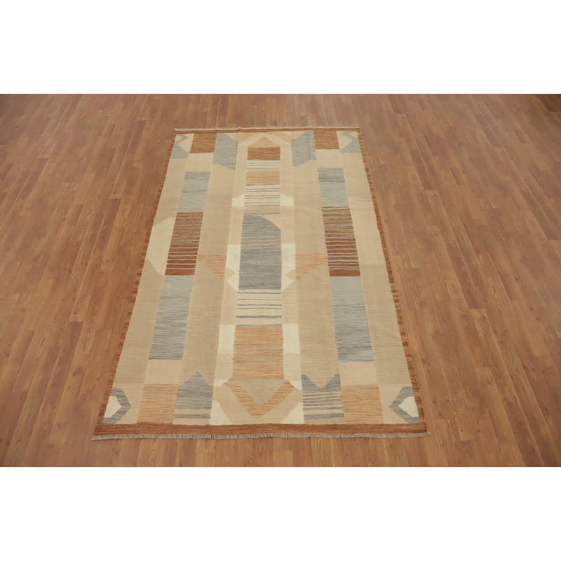 Hand Woven Southwestern Wool Beige Geometric Area Rug - 8' 0'' X 4' 10''