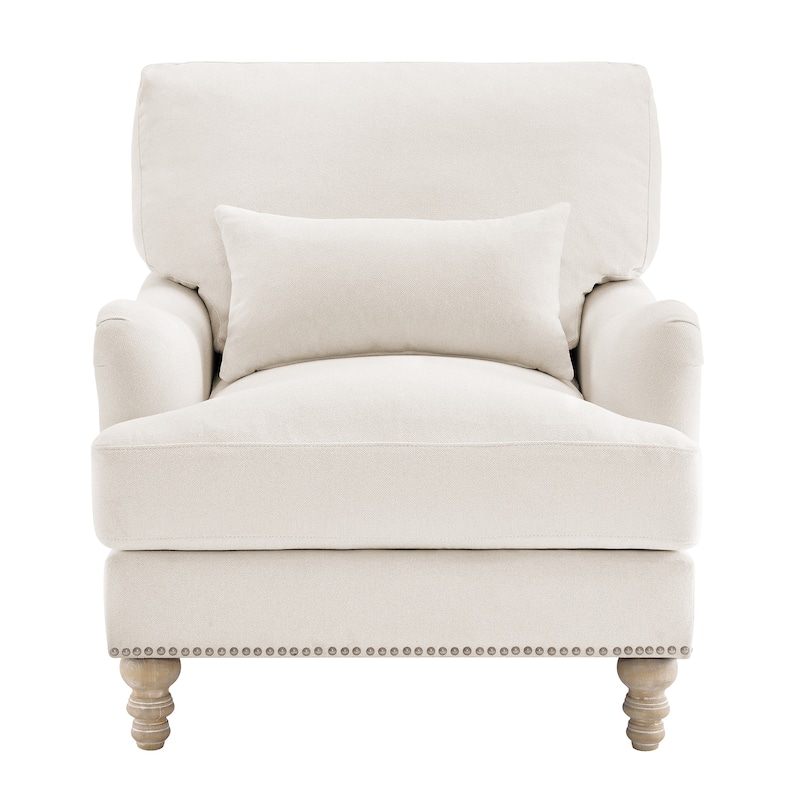 Modern Accent Chair Upholstered Solid Wood Frame with Lumbar Pillow Living Room Armchair