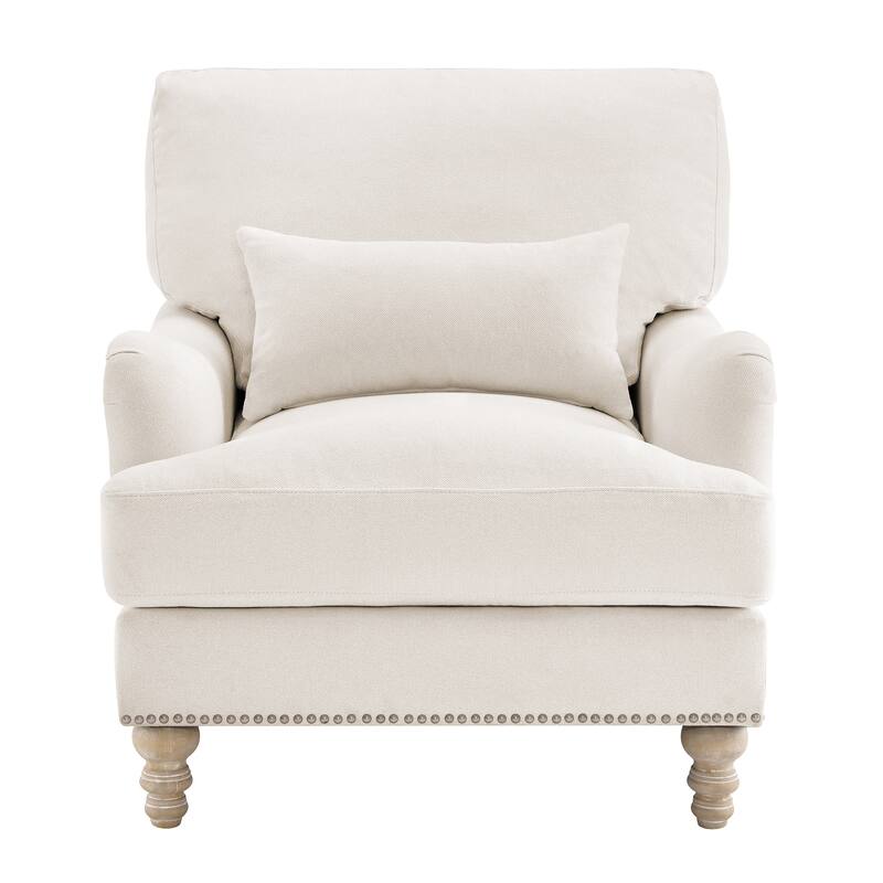 Upholstered Accent Chair with Solid Wood Legs and Pillow for Living Room Seating