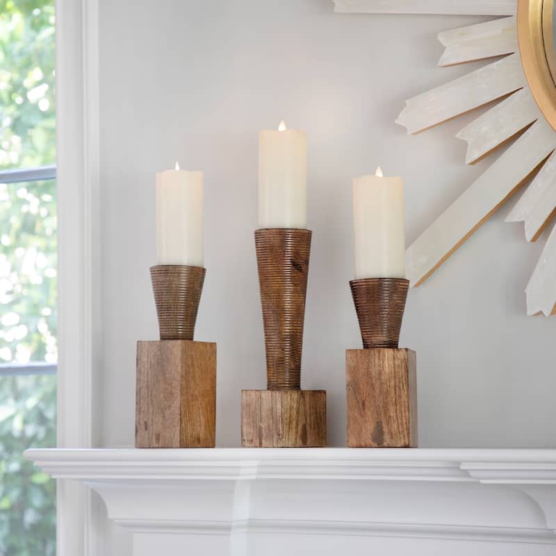 Wood, 10"h, Geometric Candle Holder, Brown 10.0"H - 4.0" x 4.0" x 10.0"