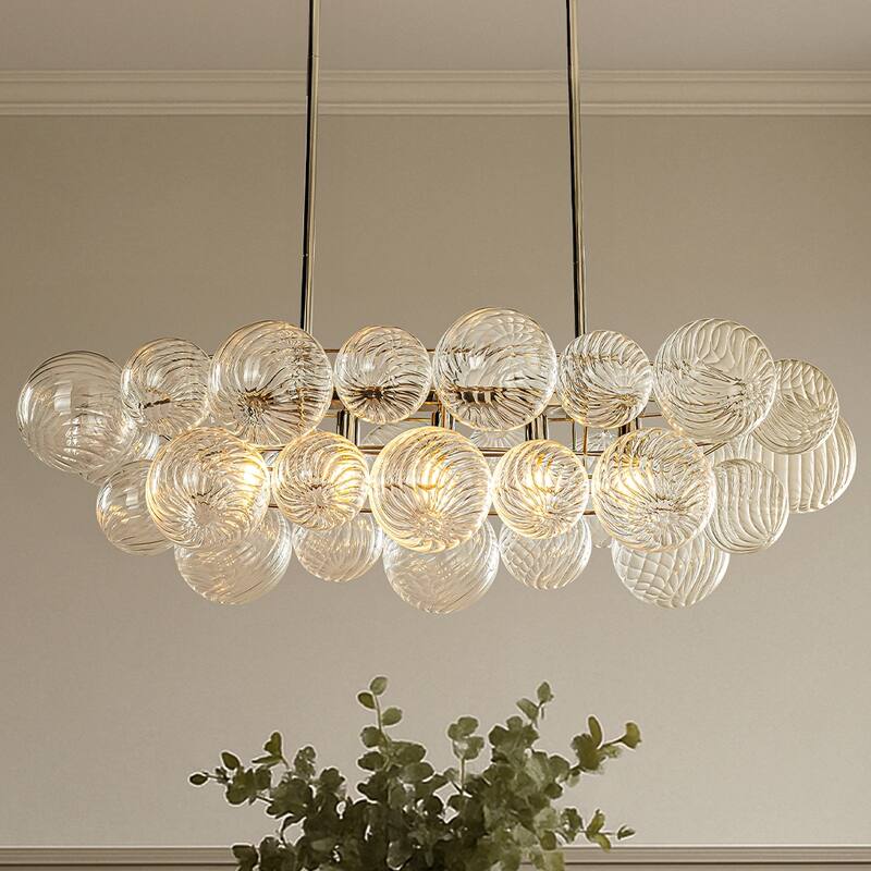 Glam 5-Light 43'' Modern Dining Room Chandelier with Hand-Blown Textured Clear Glass Globes and Chrome Finish - W43''