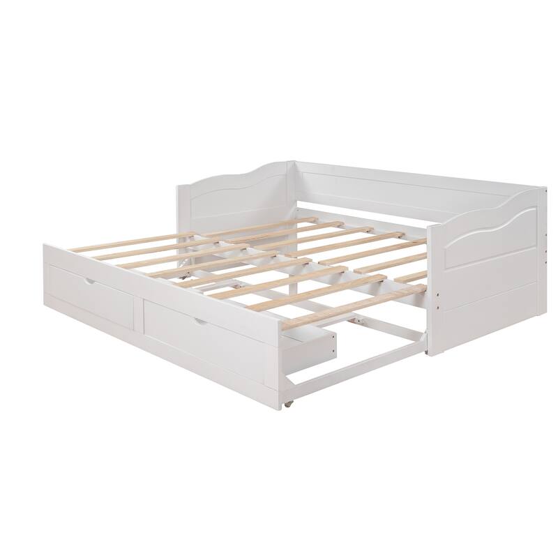 Extendable Twin Daybed to King, Solid Wood Sofa Bed Frame with Storage