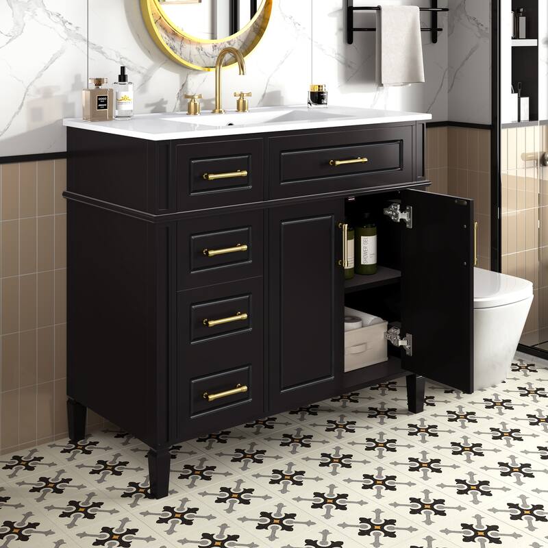 Rossetta 36 Inch Adjustable Shelf Design Freestanding Bathroom Vanity with Single Ceramic Sink