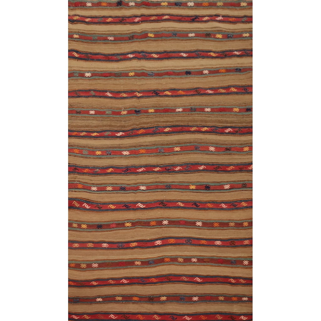 Hand Woven Oriental 100% Wool Carpet Southwestern Tribal Multi-Colored Kilim Area Rug - 7' 8'' X 4' 5''